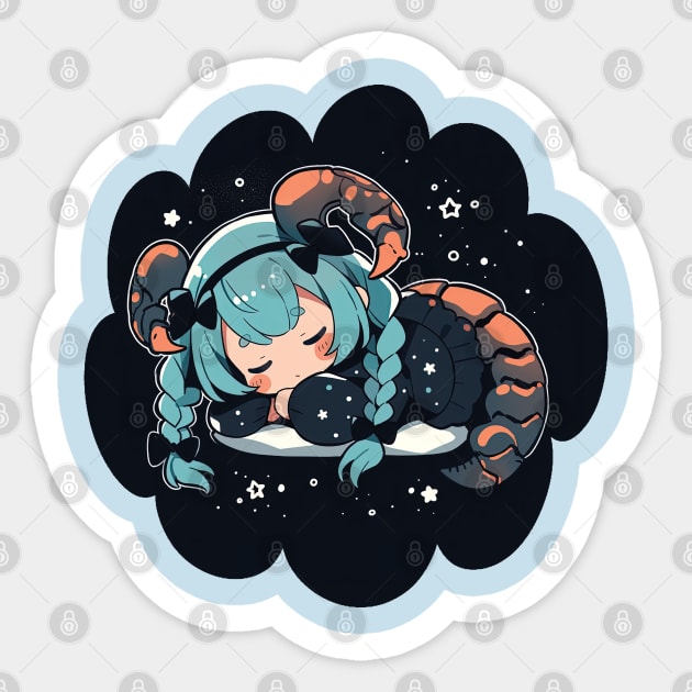 Adorable Anime Chibi Scorpio Zodiac Sleeping Little Astro Girl Sticker by The Little Store Of Magic